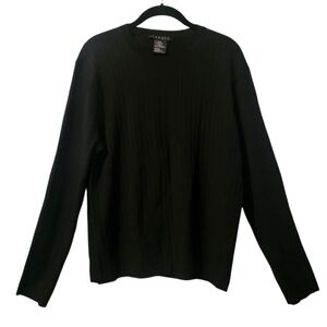 Theory Mens Large Black Wool Blend Crew Neck Long Sleeves Ribbed Sweater Stretch